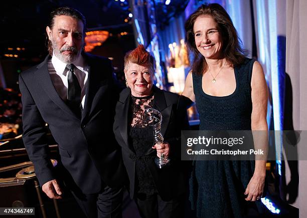 Actor Ciarán Hinds, honoree April Ferry, and Actress Debra Winger attend the 16th Costume Designers Guild Awards with presenting sponsor Lacoste at...