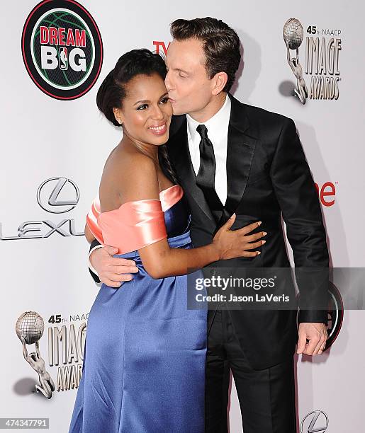 Actress Kerry Washington and actor Tony Goldwyn attend the 45th NAACP Image Awards at Pasadena Civic Auditorium on February 22, 2014 in Pasadena,...