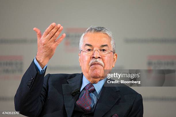 Ali al-Naimi, Saudi Arabia's petroleum minister, gestures as he speaks during a panel discussion at the Business Climate Summit in Paris, France, on...