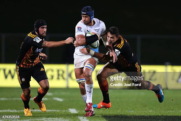 Pierre Spies of the Bulls runs with the ball during the round 15 Super Rugby match between the Chiefs and the Bulls at Rotorua International Stadium...