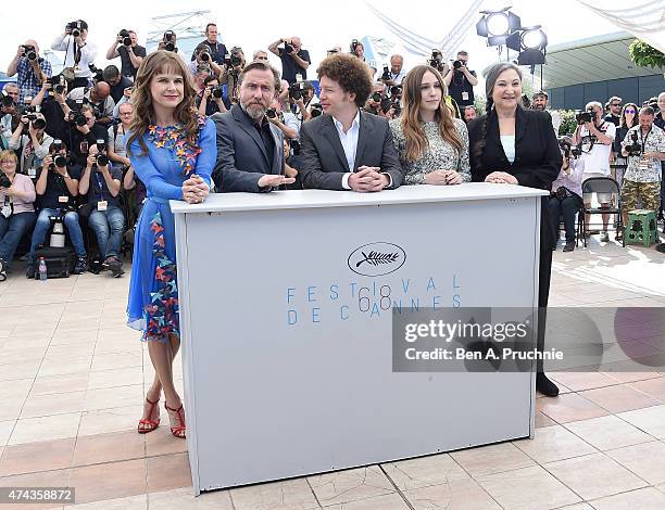 Actors Nailea Norvind and Tim Roth, director Michel Franco and actors Sarah Sutherland and Robin Bartlett attend the "Chronic" Photocall during the...