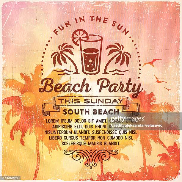 illustrations, cliparts, dessins animés et icônes de été beach party invitation arrière-plan - fête de plage