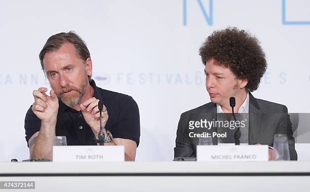 Actor Tim Roth and Michel Franco attend the press conference for "Chronic" during the 68th annual Cannes Film Festival on May 22, 2015 in Cannes,...