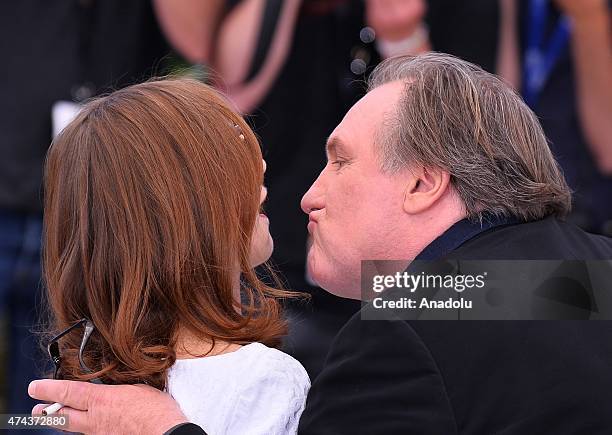 French actress Isabelle Huppert and Actor Gerard Depardieu pose during the photocall for the film 'Valley of Love' at the 68th international film...