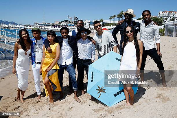 Zoe Kravitz in front of Chanel Iman, executive producer Pharrell Williams, Shameik Moore, Shameik Moore, Amin Joseph, Tony Revolori, director Rick...