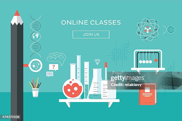 online classes - newtons cradle stock illustrations