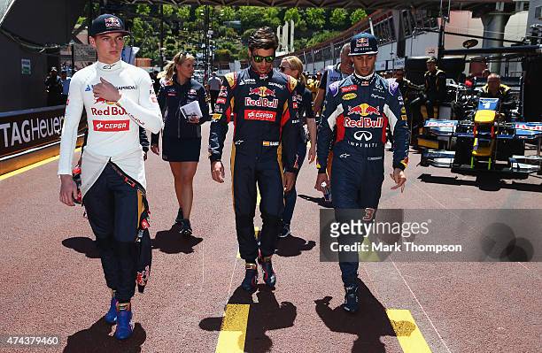 Max Verstappen of Netherlands and Scuderia Toro Rosso, Carlos Sainz of Spain and Scuderia Toro Rosso and Daniel Ricciardo of Australia and Infiniti...