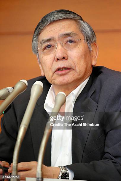 Bank of Japan Govorner Haruhiko Kuroda speaks during a press conference at the BOJ Headquarters on May 22, 2015 in Tokyo, Japan.