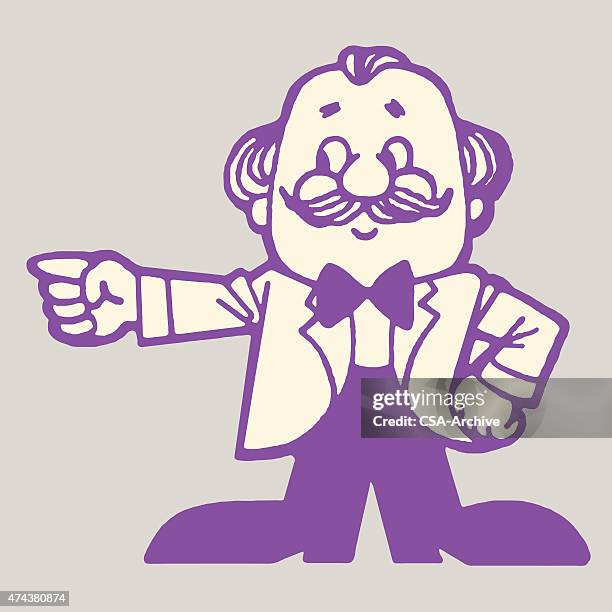 man in tux pointing - glance stock illustrations
