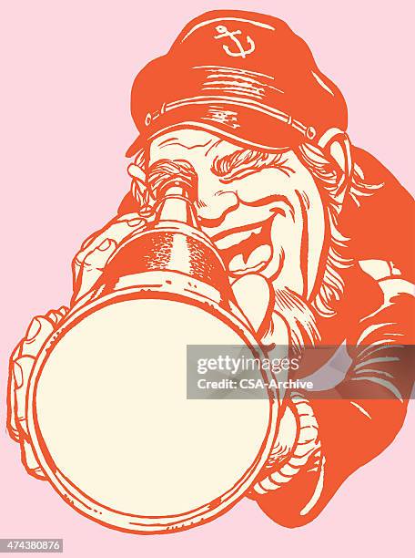 captain looking through spyglass - eavesdropping stock illustrations