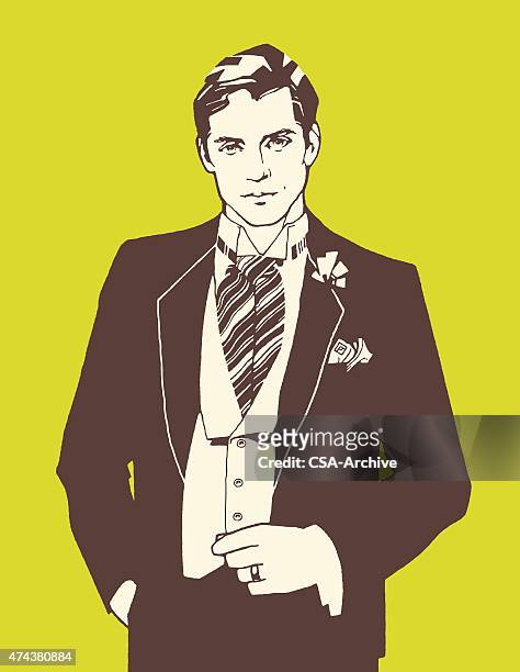 illustrations, cliparts, dessins animés et icônes de homme avec cravate ascot - smoking