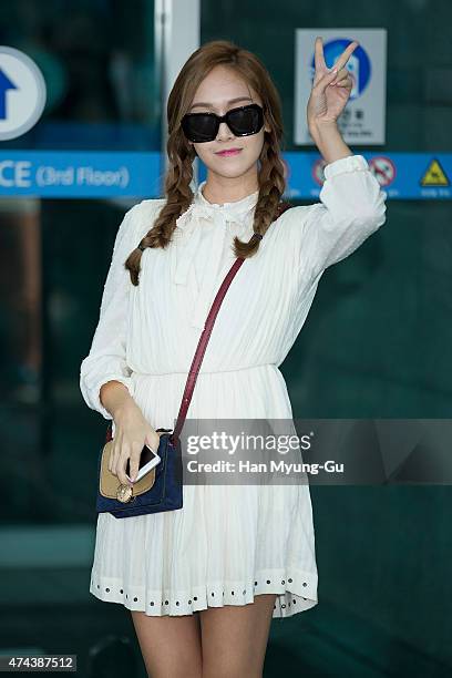 Former member of Girl's Generation Jessica, sun glasses detail, is seen on departure at Incheon International Airport on May 22, 2015 in Incheon,...