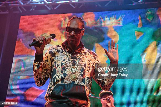 Snoop Lion a.k.a. Snoop Dogg performs live onstage at The Vogue on February 22, 2014 in Indianapolis, Indiana.