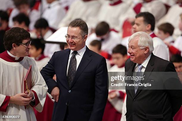 Lord Chris Patten and British Ambassador to the Holy See attend a mass with newly appointed cardinals held by Pope Francis at St Peter's Basilica on...