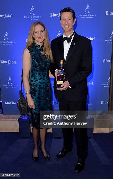 Libby and Guy Escolme arrive at Symphony in Blue, on May 22, 2015 in Monaco. Hosted by Johnnie Walker Blue Label. The event took guests on an...