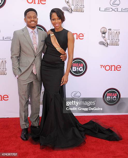 Actress Regina King and son Ian Alexander Jr. Arrive at the 45th NAACP Image Awards at Pasadena Civic Auditorium on February 22, 2014 in Pasadena,...