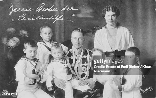 Crown Prince Friedrich Wilhelm of Germany and Prussia , with his wife Cecilie of Mecklenburg-Schwerin and their sons, Princes Wilhelm , Louis...