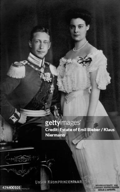Crown Prince Friedrich Wilhelm of Germany and Prussia , with his fiance, Duchess Cecilie of Mecklenburg-Schwerin at the time of their engagement,...