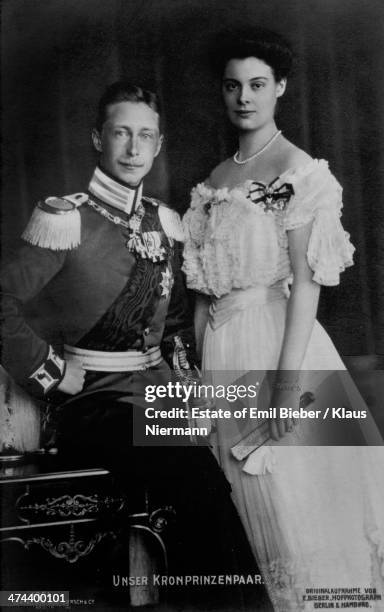 Crown Prince Friedrich Wilhelm of Germany and Prussia , with his fiance, Duchess Cecilie of Mecklenburg-Schwerin at the time of their engagement,...