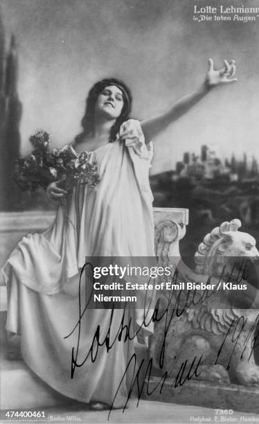 German operatic soprano Lotte Lehmann , as she appears in the role of Myrtocle in 'Die Toten Augen', by Eugen d'Albert, Hanns Heinz Ewers and Marc...