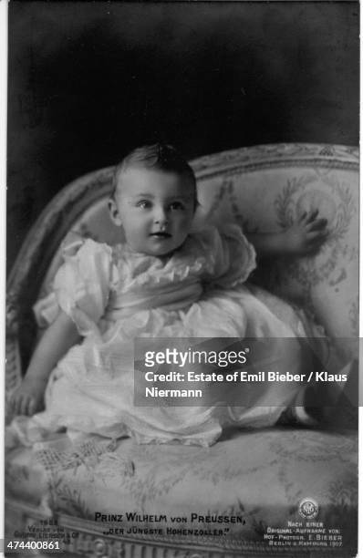 Prince Wilhelm of Prussia as a baby, circa 1907. He is the eldest child of Crown Prince Wilhelm of Germany.