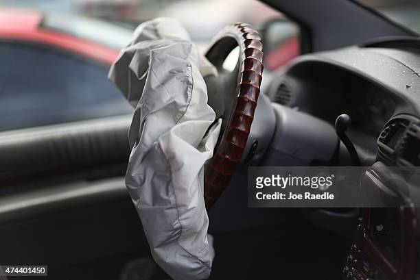 Deployed airbag is seen in a Chrysler vehicle at the LKQ Pick Your Part salvage yard on May 22, 2015 in Medley, Florida. The largest automotive...