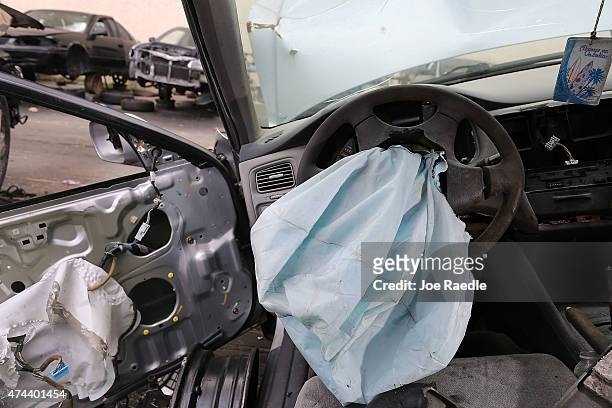 Deployed airbag is seen in a 2001 Honda Accord at the LKQ Pick Your Part salvage yard on May 22, 2015 in Medley, Florida. The largest automotive...