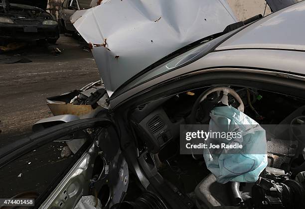 Deployed airbag is seen in a 2001 Honda Accord at the LKQ Pick Your Part salvage yard on May 22, 2015 in Medley, Florida. The largest automotive...