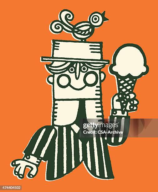 man in hat holding ice cream cone - ice cream stock illustrations