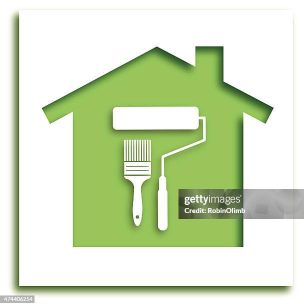 cut out paintbrush house icon - painting house exterior stock illustrations