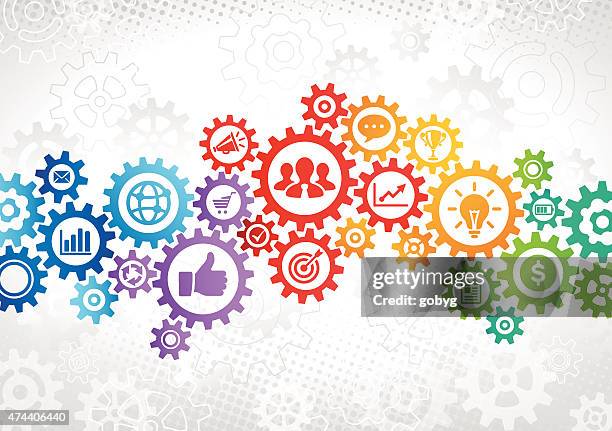 ilustrações, clipart, desenhos animados e ícones de gears conceito de negócio colorido - organização