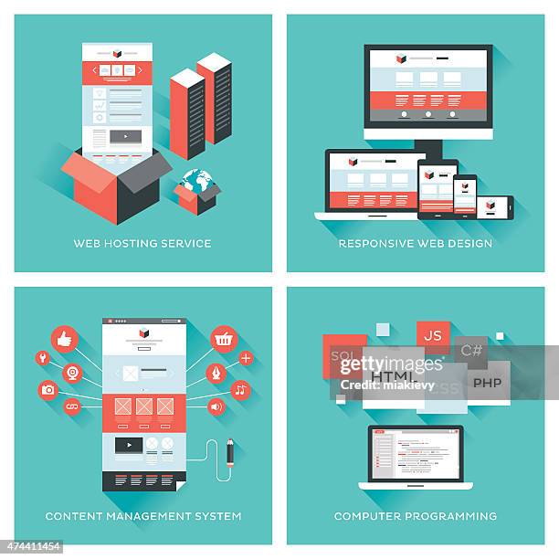 web development set - responsive web design stock illustrations