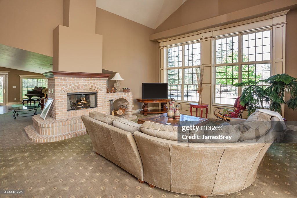 Spacious Yet Cozy Home Living Room with Fireplace