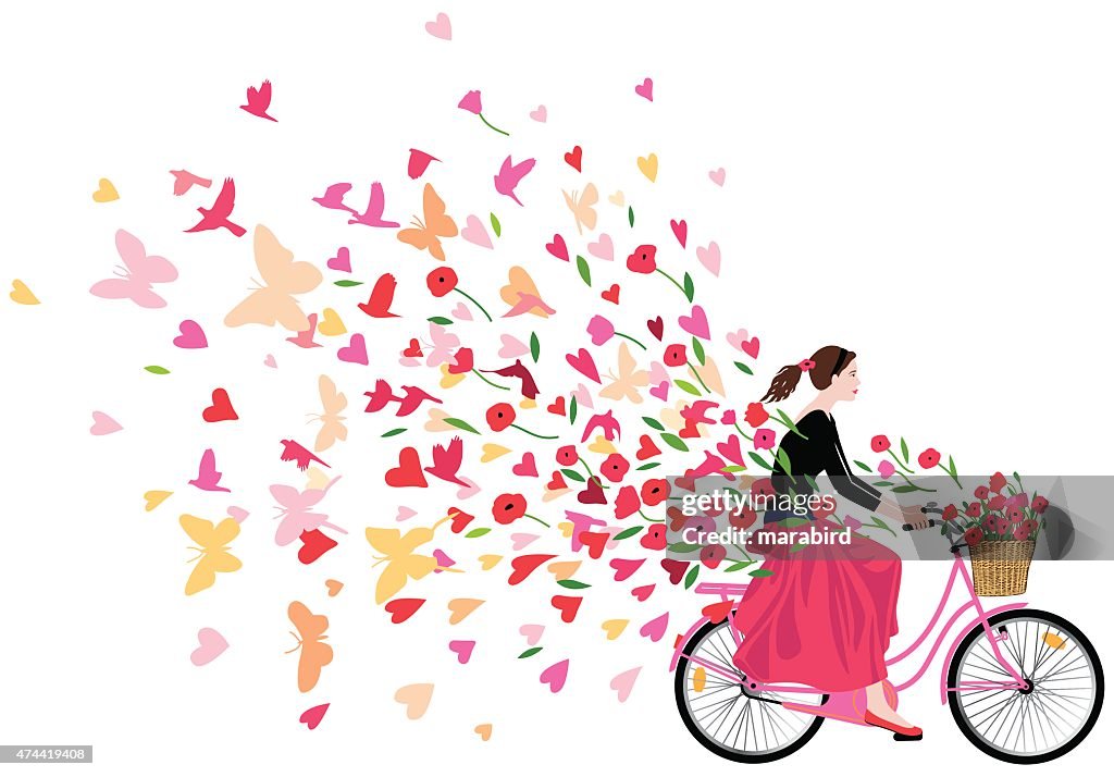 Girl riding bicycle spreading love joy and freedom