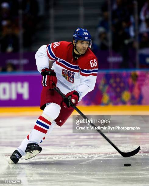 Jaromir Jagr of Czech Republic is seen during the Men's Ice Hockey Preliminary Round Group C game on day five of the Sochi 2014 Winter Olympics at...