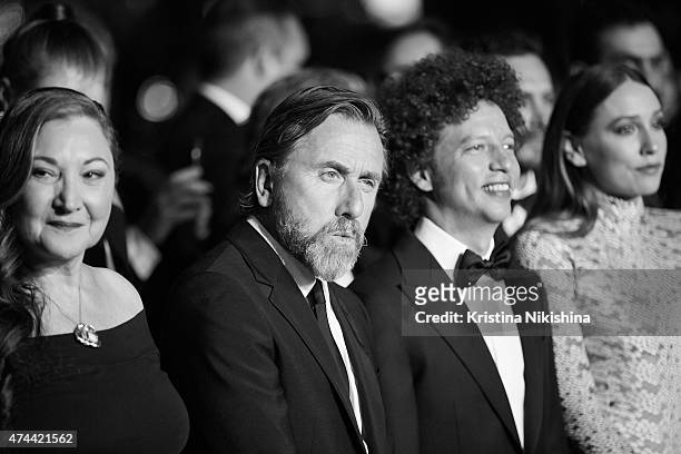 Robin Bartlett, Tim Roth, director Michel Franco, Sarah Sutherland attend the 'Chronic' Premiere during the 68th annual Cannes Film Festival on May...