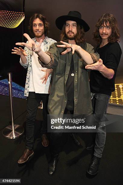 Markus Christ, Dominic Muhrer and Florian Meindl of The Makemakes of Austria pose during rehearsals for the final of the Eurovision Song Contest 2015...