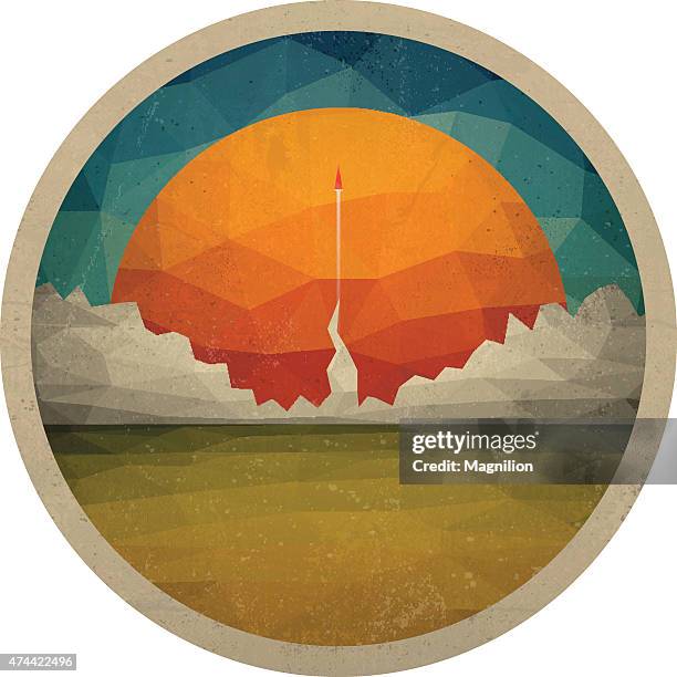 red rocket flies start up concept vector of triangles - rocket ship illustration stock illustrations