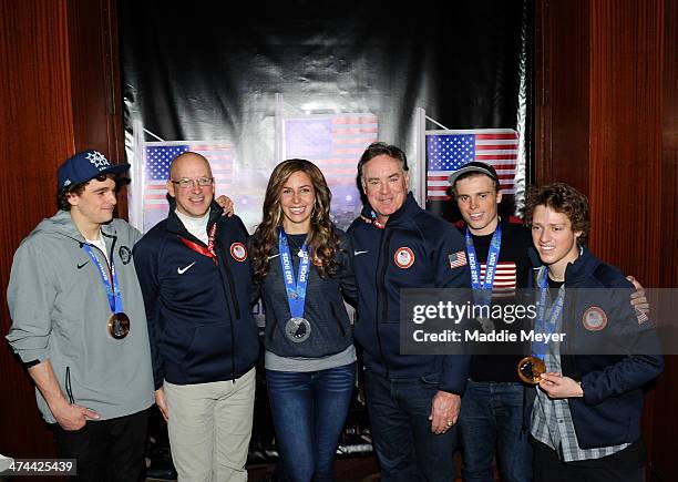 Nick Goepper, Jack O'Callahan, Noelle Pikus-Pace, Jim Craig, Gus Kenworthy, and Joss Christensen gather during the U.S. Olympic Committee's Team USA...