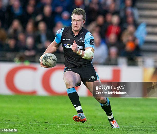 Stuart Hogg in action for Glasgow Warriors during the Pro12 Semi Final between Glasgow and Ulster at Scotstoun Stadium on May 22, 2015 in Glasgow,...
