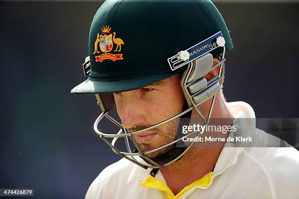 Shaun Marsh of Australia looks on during day four of the Second Test match between South Africa and Australia at AXXESS St George's Cricket Stadium...