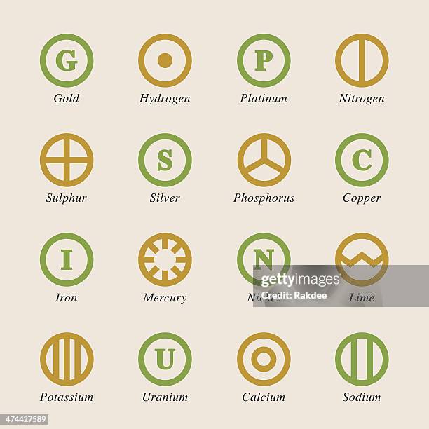 chemical element icons set 2 - color series - periodic table of elements potassium stock illustrations