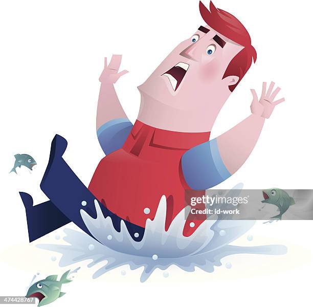 man falling - fish jumping stock illustrations