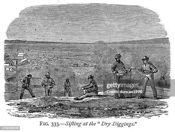 diamond miners sifting - mining africa stock illustrations