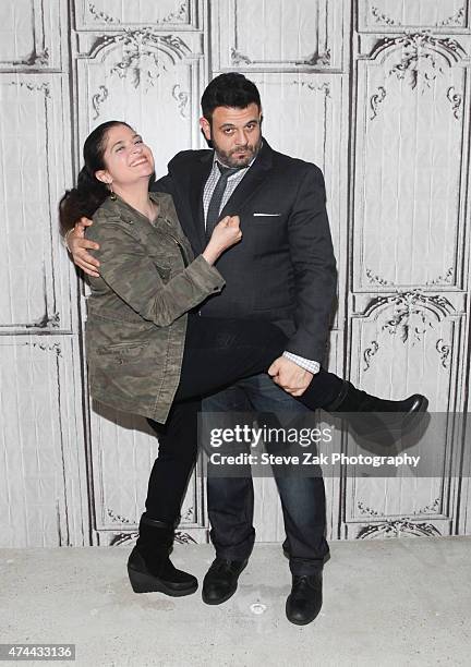 Chefs Alex Guarnaschelli and Adam Richman visit AOL Build at AOL Studios In New York on May 22, 2015 in New York City.
