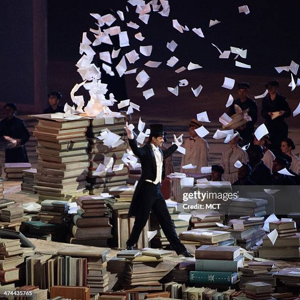 Tribute to Russia's literary tradition takes center stage at Fisht Stadium during the closing ceremony for the 2014 Winter Olympics in Sochi, Russia,...