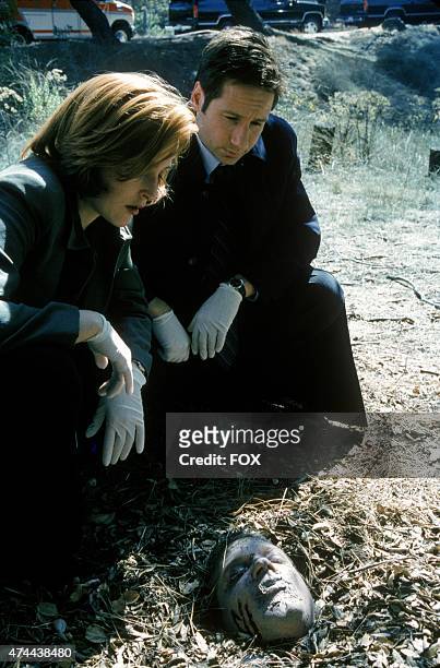 Agent Dana Scully and agent Fox Mulder investigate a series of bizarre murders linked to the Millennium Group in the "Millennium" episode of THE...