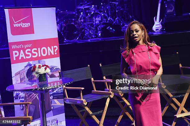 Correspondent Josina Anderson speaks as Verizon Takes The Big Pay Off to Atlanta Celebrating Consumers with a Special Exclusive Performance by...