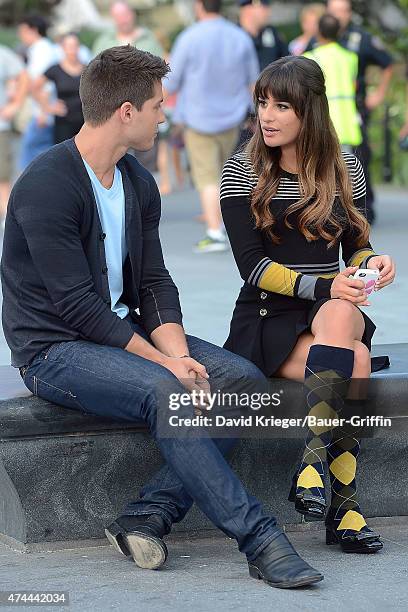 Lea Michele and Dean Geyer are seen on the set of "Glee" on August 11, 2012 in New York City.