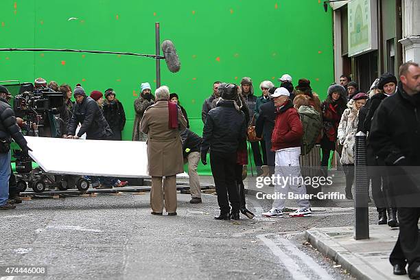 Anthony Hopkins, Bruce Willis and John Malkovich are seen on the movie set of "Red 2" on October 27, 2012 in London, United Kingdom.